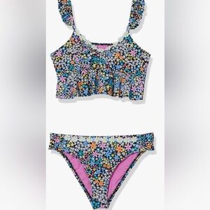 Girls Bathing Suit NWT, 12, Dainty Ditsy Triangle Ruffle Bralette and Hipster